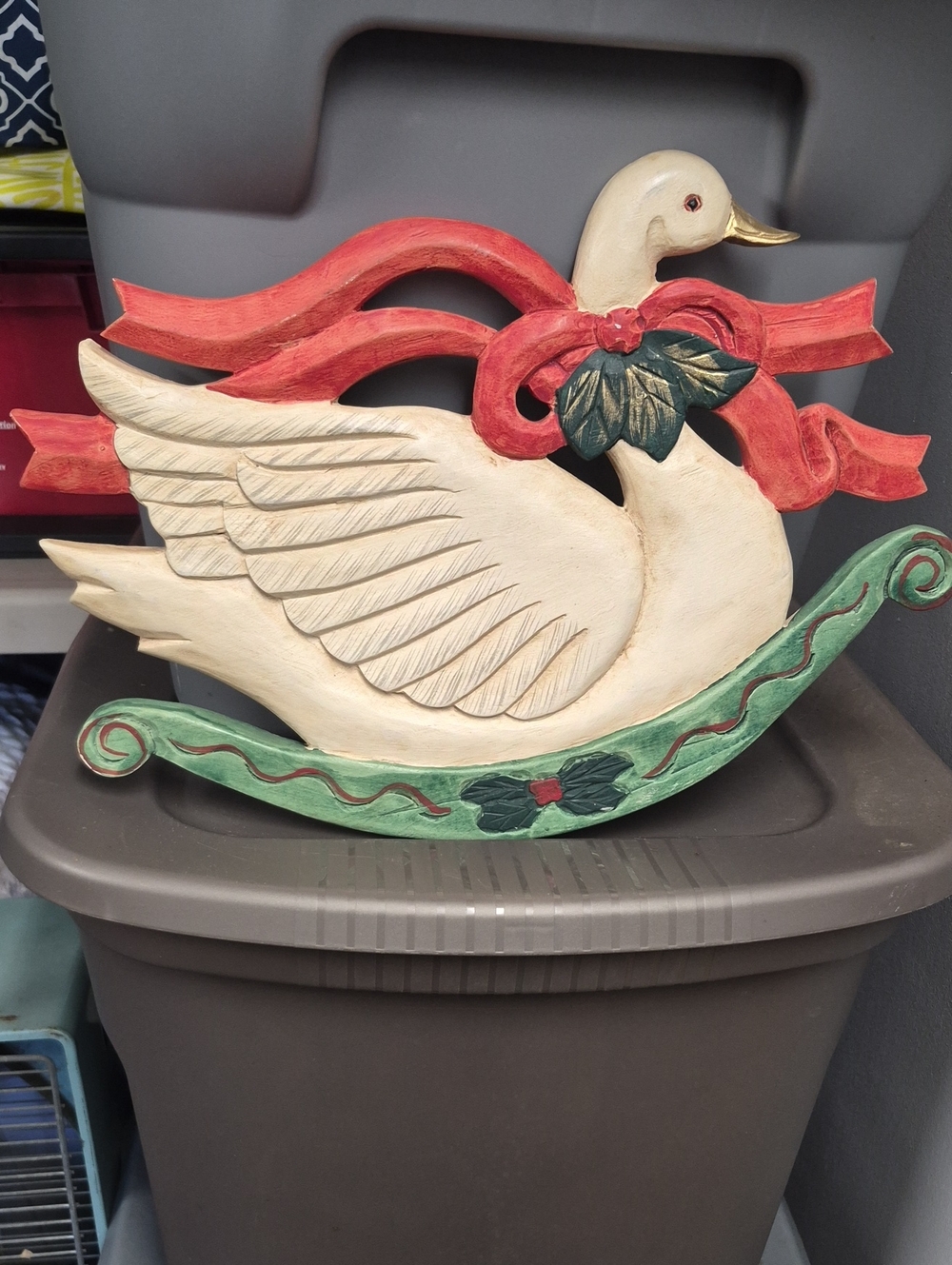 Festive Swan Holiday Wall Decor - Cream and Red
